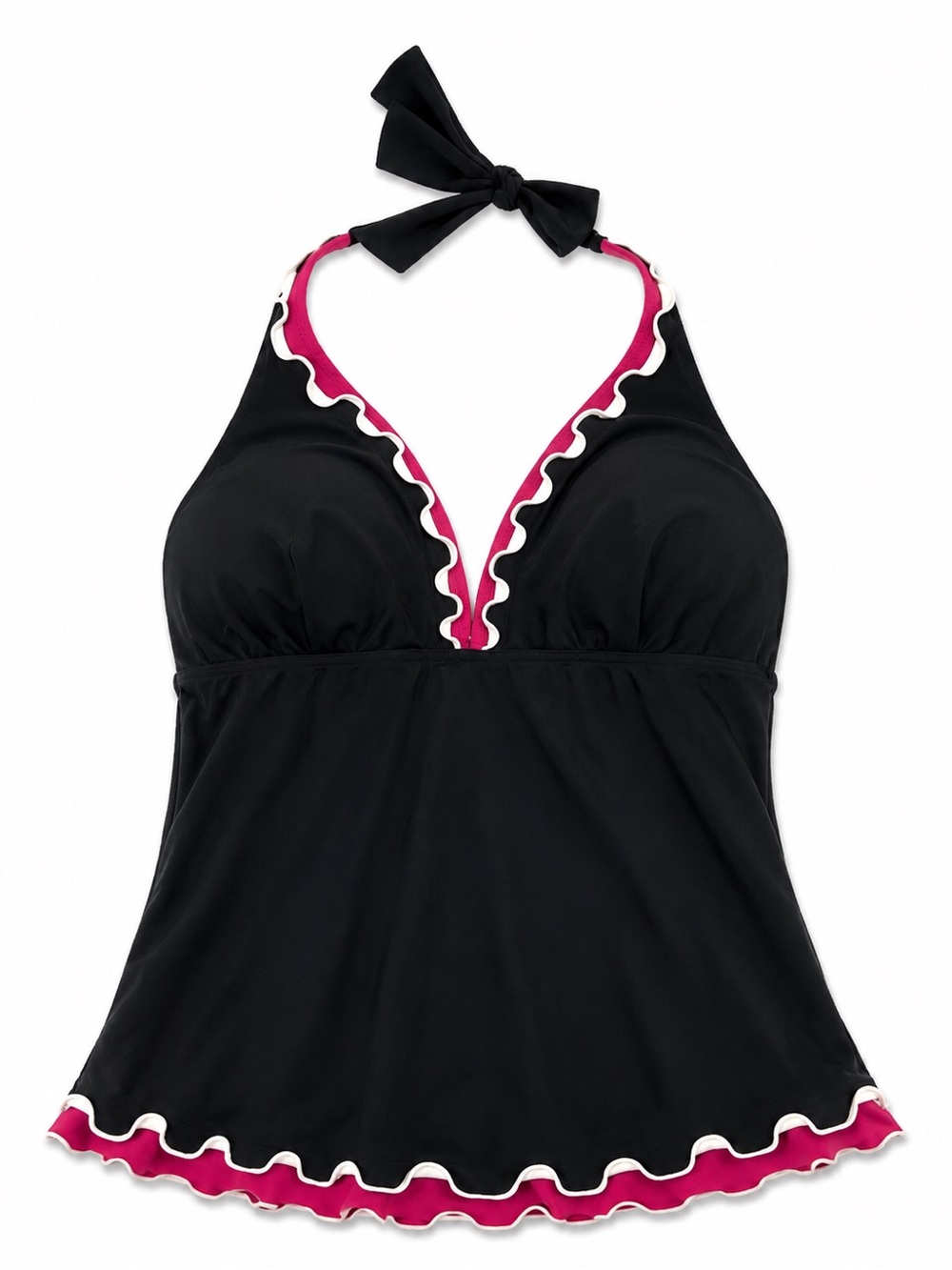 Profile Y2K Inspired Black Halter Top Pink Ruffle Trim Women’s US 10